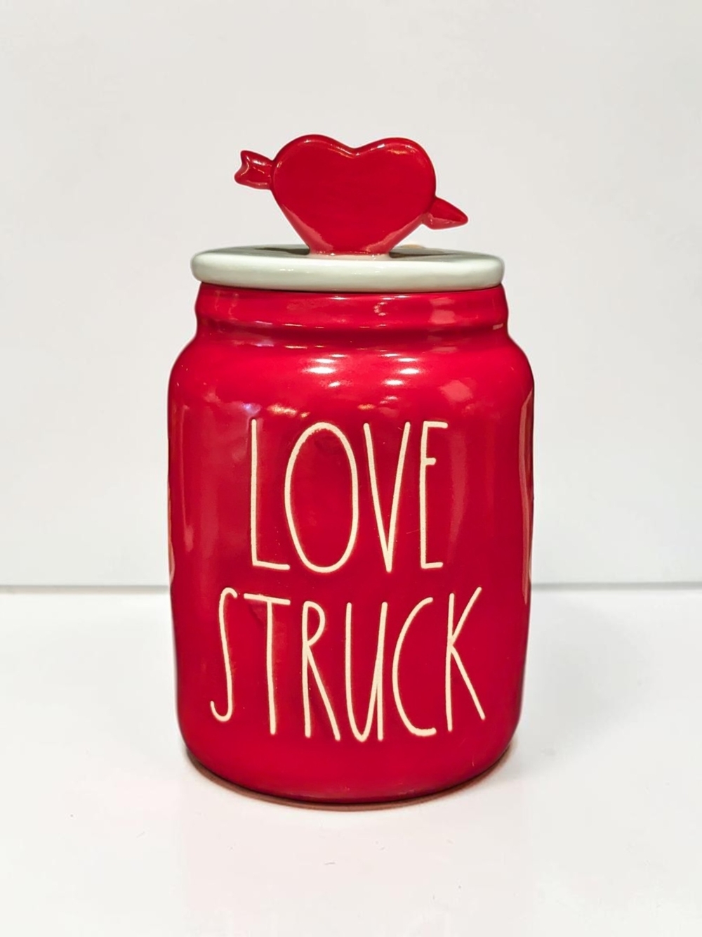 Rae Dunn "Love Struck" Red Ceramic Jar with Heart Lid